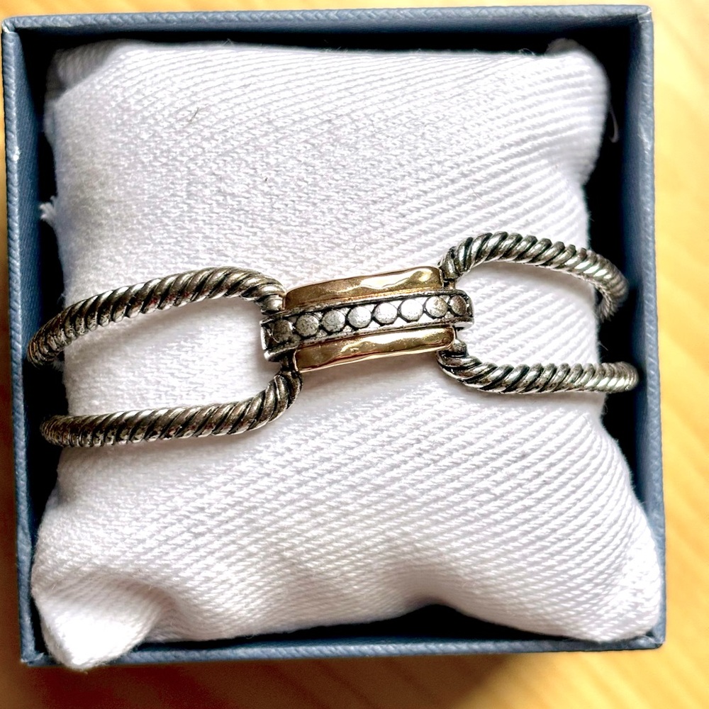 Silver toggle bracelet with “gold” accent